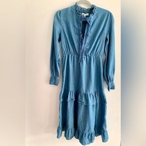 Ruffled Denim MIDI-Dress - Size Small/Medium